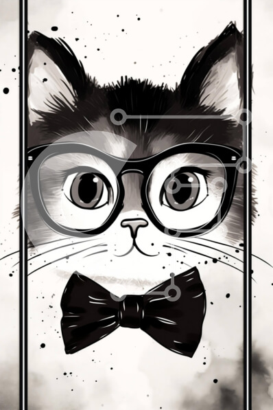 Σετ των 2 Intra Συλλεκτικό Ξύλινο Παζλ Plywood  4mm - Κομψή ασπρόμαυρη γάτα με γυαλιά και παπιγιόν Σε Ξύλινο Κουτί - Διαστάσεις: 10x10 cm – 25 κομμάτια