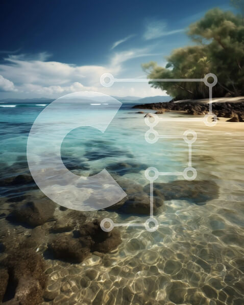 Intra Συλλεκτικό Ξύλινο Παζλ Plywood  4mm - Όμορφη τροπική παραλία με κρυστάλλινα νερά και φοίνικες Σε Ξύλινο Κουτί - Διαστάσεις: 10x10 cm – 25 κομμάτια