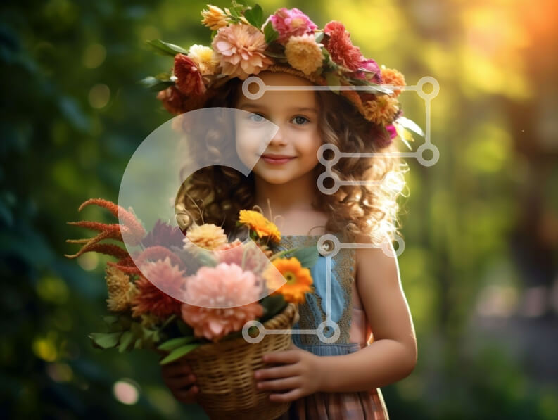 Intra Συλλεκτικό Ξύλινο Παζλ Plywood  4mm - Νεαρό κορίτσι με κορώνα λουλουδιών και καλάθι με λουλούδια στο δάσος Σε Ξύλινο Κουτί - Διαστάσεις Puzzle: 10x10 cm – 25 κομμάτια