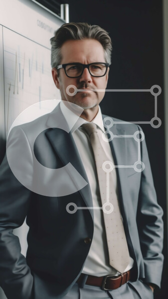 Intra Συλλεκτικό Ξύλινο Παζλ Plywood  4mm - Σοβαρός επιχειρηματίας που αναλύει το γράφημα στον πίνακα Σε Ξύλινο Κουτί - Διαστάσεις Puzzle: 10x10 cm – 25 κομμάτια