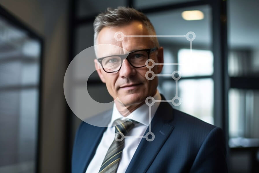 Intra Συλλεκτικό Ξύλινο Παζλ Plywood  4mm - Σοβαρός επιχειρηματίας με κοστούμι που στέκεται στο σύγχρονο γραφείο Σε Ξύλινο Κουτί - Διαστάσεις Puzzle: 10x10 cm – 25 κομμάτια