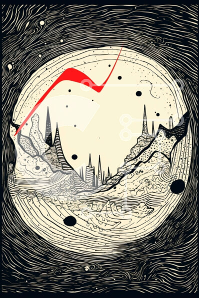 Intra Συλλεκτικό Ξύλινο Παζλ Plywood  4mm - Αφηρημένο ασπρόμαυρο σχέδιο του τοπίου με τα βουνά και τα δέντρα Σε Ξύλινο Κουτί - Διαστάσεις Puzzle: 10x10 cm – 25 κομμάτια