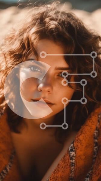 Intra Συλλεκτικό Ξύλινο Παζλ Plywood  4mm - Σοβαρή γυναίκα που ποζάρει σε μια αμμώδη παραλία στο ηλιοβασίλεμα Σε Ξύλινο Κουτί - Διαστάσεις Puzzle: 10x10 cm – 25 κομμάτια