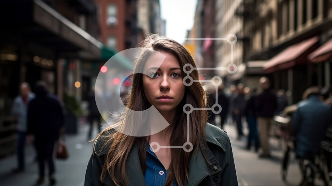 Intra Συλλεκτικό Ξύλινο Παζλ Plywood  4mm - Κομψή νεαρή γυναίκα με μαύρο σακάκι που στέκεται σε έναν δρόμο της πόλης Σε Ξύλινο Κουτί - Διαστάσεις Puzzle: 10x10 cm – 25 κομμάτια