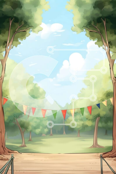 Σετ των 2 Intra Συλλεκτικό Ξύλινο Παζλ Plywood  4mm - Πολύχρωμο τοπίο που μοιάζει με κινούμενα σχέδια με δέντρα και σημαίες Σε Ξύλινο Κουτί - Διαστάσεις: 10x10 cm – 25 κομμάτια