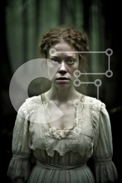 Intra Συλλεκτικό Ξύλινο Παζλ Plywood  4mm - Μυστηριώδης γυναίκα που περιμένει στο σκοτεινό δάσος Σε Ξύλινο Κουτί - Διαστάσεις Puzzle: 10x10 cm – 25 κομμάτια