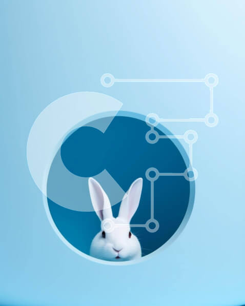 Σετ των 2 Intra Συλλεκτικό Ξύλινο Παζλ Plywood  4mm - Λευκό λαγουδάκι που κρυφοκοιτάζει από την τρύπα σε μπλε φόντο Σε Ξύλινο Κουτί - Διαστάσεις: 10x10 cm – 25 κομμάτια