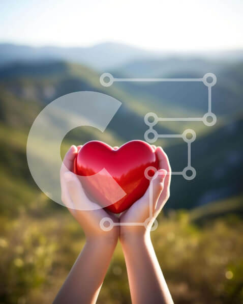 Σετ των 2 Intra Συλλεκτικό Ξύλινο Παζλ Plywood  4mm - Χέρια που κρατούν την κόκκινη καρδιά με τα βουνά στο φόντο Σε Ξύλινο Κουτί - Διαστάσεις: 10x10 cm – 25 κομμάτια