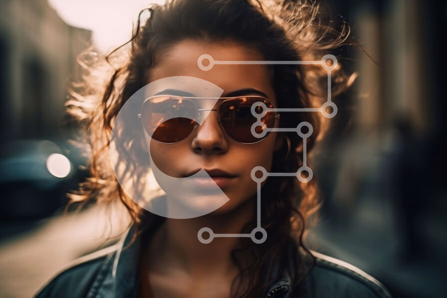 Intra Συλλεκτικό Ξύλινο Παζλ Plywood  4mm - Κομψή νεαρή γυναίκα που κοιτάζει μακριά στο ηλιοβασίλεμα στην οδό City Σε Ξύλινο Κουτί - Διαστάσεις Puzzle: 10x10 cm – 25 κομμάτια