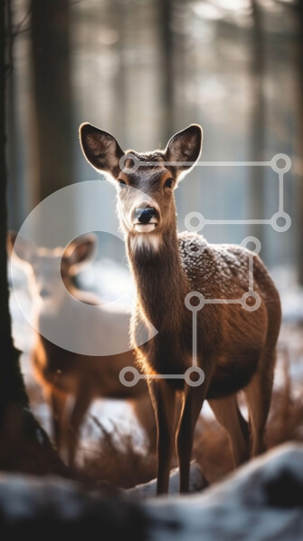 Σετ των 2 Intra Συλλεκτικό Ξύλινο Παζλ Plywood  4mm - Όμορφη εικόνα του ελαφιού σε ένα χιονισμένο δάσος Σε Ξύλινο Κουτί - Διαστάσεις: 10x10 cm – 25 κομμάτια