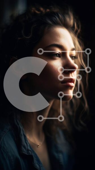 Intra Συλλεκτικό Ξύλινο Παζλ Plywood  4mm - Όμορφο πορτρέτο μιας νεαρής γυναίκας με σγουρά μαλλιά σε ένα πουκάμισο τζιν Σε Ξύλινο Κουτί - Διαστάσεις Puzzle: 10x10 cm – 25 κομμάτια