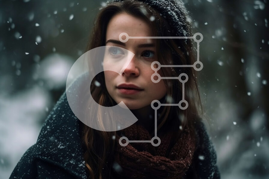 Intra Συλλεκτικό Ξύλινο Παζλ Plywood  4mm - Γαλήνια εικόνα μιας νεαρής γυναίκας στο χιόνι Σε Ξύλινο Κουτί - Διαστάσεις Puzzle: 10x10 cm – 25 κομμάτια