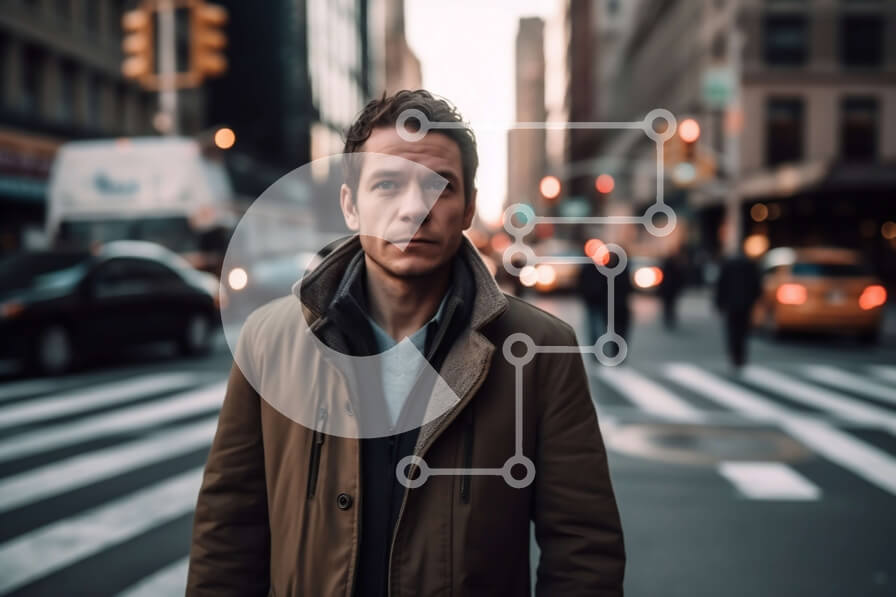 Intra Συλλεκτικό Ξύλινο Παζλ Plywood  4mm - Σοβαρός άνθρωπος στο City Street Σε Ξύλινο Κουτί - Διαστάσεις Puzzle: 10x10 cm – 25 κομμάτια