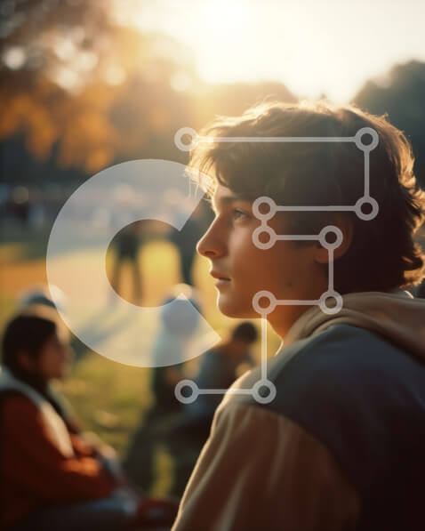 Intra Συλλεκτικό Ξύλινο Παζλ Plywood  4mm - Νεαρός άνδρας με κουκούλα που κάθεται στον πάγκο στο πάρκο στο ηλιοβασίλεμα Σε Ξύλινο Κουτί - Διαστάσεις Puzzle: 10x10 cm – 25 κομμάτια