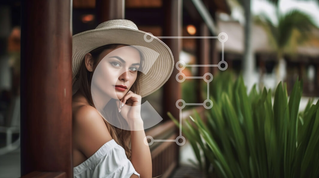 Intra Συλλεκτικό Ξύλινο Παζλ Plywood  4mm - Εκπληκτική γυναίκα με λευκό φόρεμα και καπέλο που ακουμπά στο κιγκλίδωμα Σε Ξύλινο Κουτί - Διαστάσεις Puzzle: 10x10 cm – 25 κομμάτια