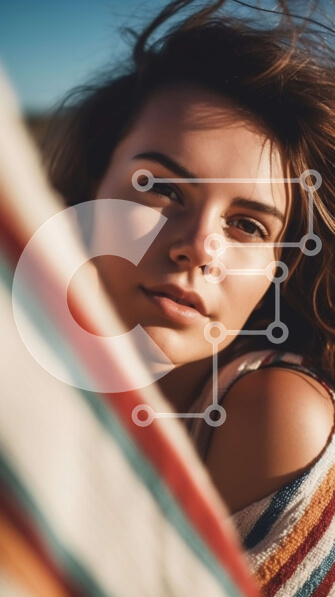 Intra Συλλεκτικό Ξύλινο Παζλ Plywood  4mm - Όμορφη εικόνα μιας νεαρής γυναίκας με μακριά καστανά μαλλιά και ένα ριγέ σάλι Σε Ξύλινο Κουτί - Διαστάσεις Puzzle: 10x10 cm – 25 κομμάτια