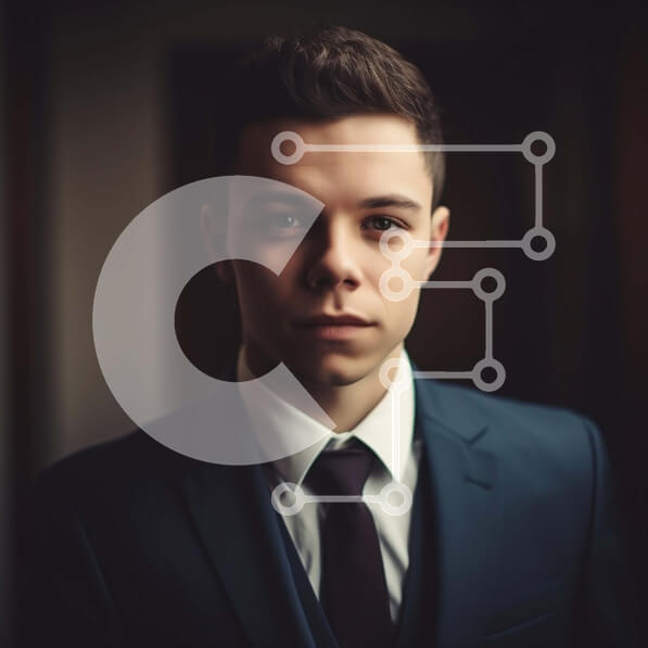 Intra Συλλεκτικό Ξύλινο Παζλ Plywood  4mm - Σοβαρός επιχειρηματίας με μπλε κοστούμι και γραβάτα κοιτάζοντας την κάμερα Σε Ξύλινο Κουτί - Διαστάσεις Puzzle: 10x10 cm – 25 κομμάτια