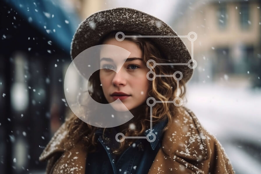 Intra Συλλεκτικό Ξύλινο Παζλ Plywood  4mm - Κομψή γυναίκα με χειμερινή ένδυση στη Snowy Street Σε Ξύλινο Κουτί - Διαστάσεις Puzzle: 10x10 cm – 25 κομμάτια