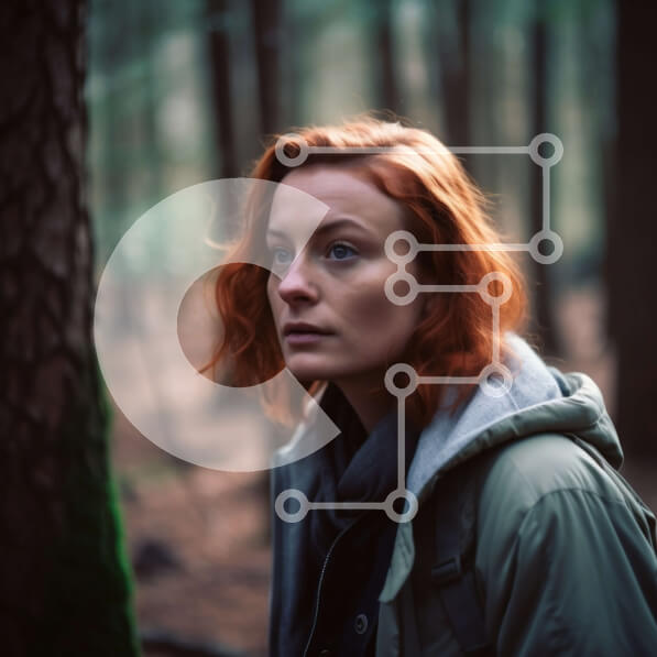 Intra Συλλεκτικό Ξύλινο Παζλ Plywood  4mm - Κοκκινομάλλα γυναίκα στο δάσος που κοιτάζει στην απόσταση Σε Ξύλινο Κουτί - Διαστάσεις: 10x10 cm – 25 κομμάτια