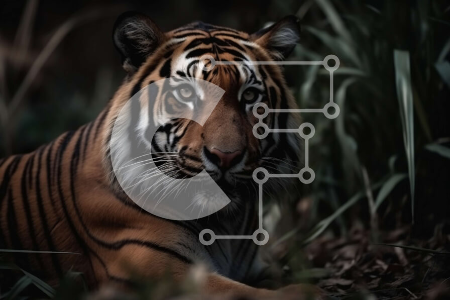 Σετ των 2 Intra Συλλεκτικό Ξύλινο Παζλ Plywood  4mm - Όμορφη εικόνα μιας τίγρης που αναπαύεται στο γρασίδι Σε Ξύλινο Κουτί - Διαστάσεις: 10x10 cm – 25 κομμάτια