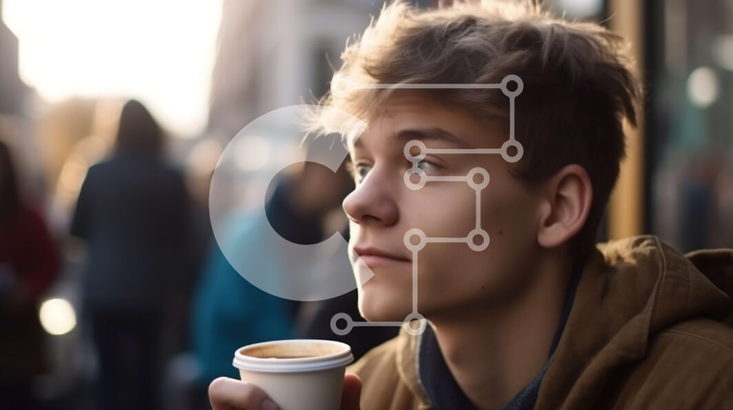 Intra Συλλεκτικό Ξύλινο Παζλ Plywood  4mm - Κομψός νεαρός άνδρας που κρατά ένα φλιτζάνι καφέ Σε Ξύλινο Κουτί - Διαστάσεις Puzzle: 10x10 cm – 25 κομμάτια