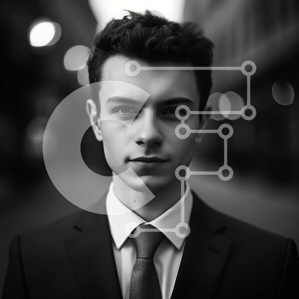 Intra Συλλεκτικό Ξύλινο Παζλ Plywood  4mm - Σοβαρός νεαρός επιχειρηματίας με κοστούμι και γραβάτα στο City Street Σε Ξύλινο Κουτί - Διαστάσεις Puzzle: 10x10 cm – 25 κομμάτια