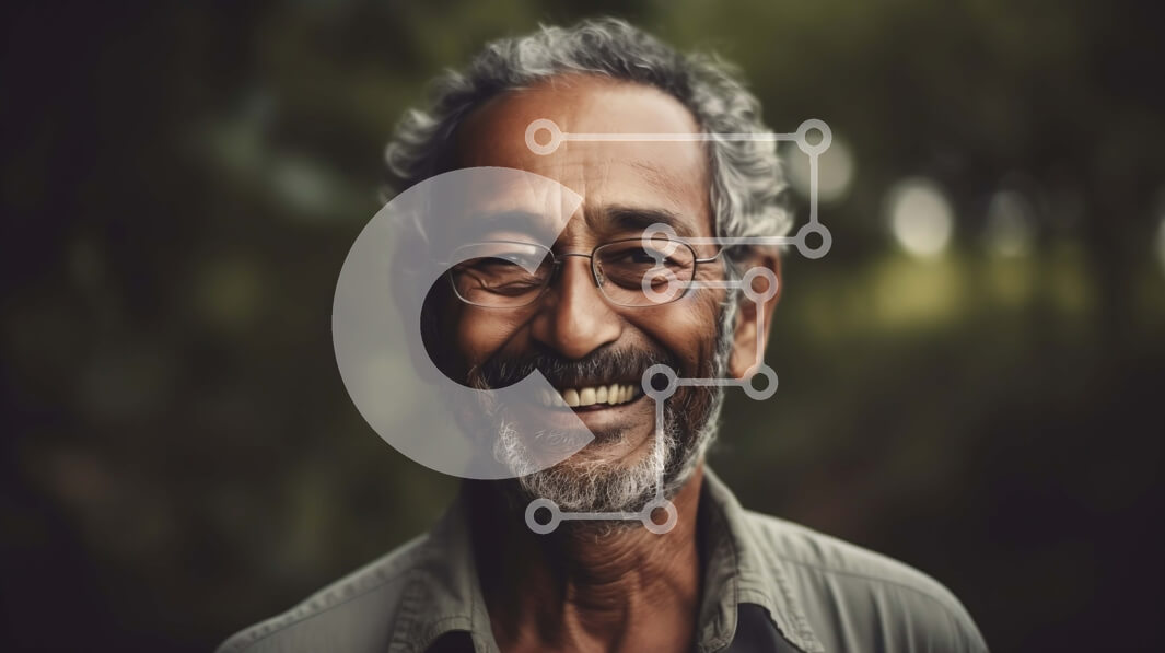 Intra Συλλεκτικό Ξύλινο Παζλ Plywood  4mm - Πορτρέτο ενός χαμογελαστού ηλικιωμένου με γκρίζα μαλλιά και γυαλιά Σε Ξύλινο Κουτί - Διαστάσεις Puzzle: 10x10 cm – 25 κομμάτια