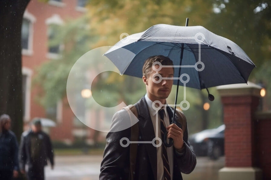 Intra Συλλεκτικό Ξύλινο Παζλ Plywood  4mm - Ο κομψός επιχειρηματίας μένει στεγνός με μια ομπρέλα μια βροχερή μέρα Σε Ξύλινο Κουτί - Διαστάσεις Puzzle: 10x10 cm – 25 κομμάτια