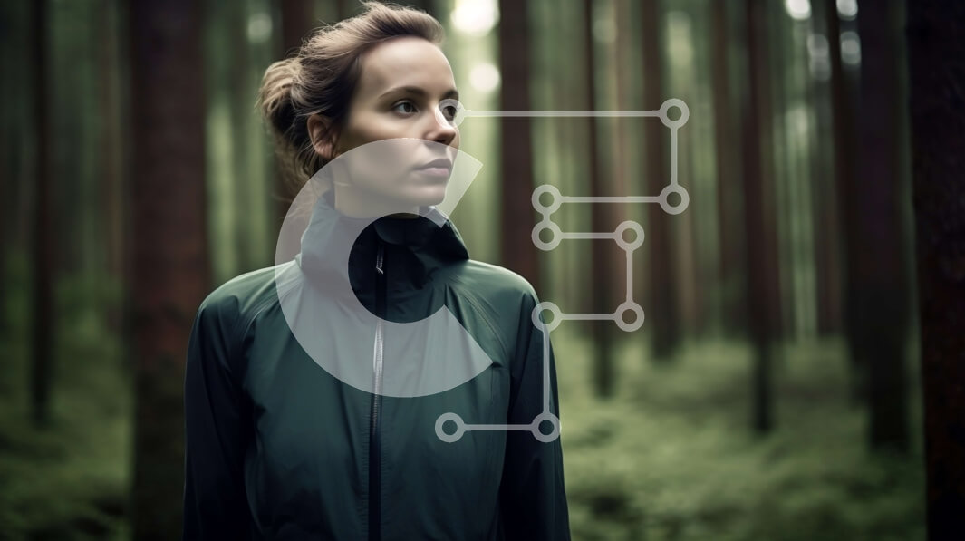 Intra Συλλεκτικό Ξύλινο Παζλ Plywood  4mm - Γυναίκα με πράσινο σακάκι που στέκεται στο δάσος - Φωτογραφία Αρχείου Σε Ξύλινο Κουτί - Διαστάσεις: 10x10 cm – 25 κομμάτια