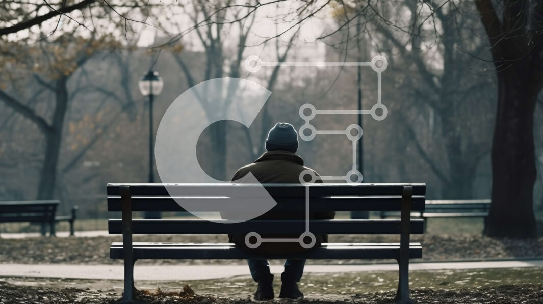 Intra Συλλεκτικό Ξύλινο Παζλ Plywood  4mm - Ειρηνική εικόνα ενός ατόμου που κάθεται σε ένα παγκάκι σε ένα πάρκο μια συννεφιασμένη μέρα Σε Ξύλινο Κουτί - Διαστάσεις Puzzle: 10x10 cm – 25 κομμάτια