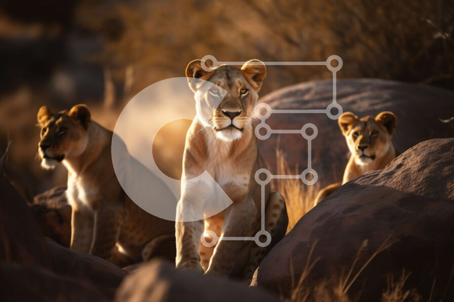 Intra Συλλεκτικό Ξύλινο Παζλ Plywood  4mm - Όμορφη εικόνα λιονταριών που κάθονται σε μια βραχώδη προεξοχή στην αφρικανική σαβάνα Σε Ξύλινο Κουτί - Διαστάσεις: 10x10 cm – 25 κομμάτια