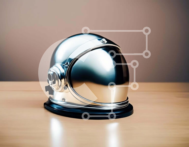 Intra Συλλεκτικό Ξύλινο Παζλ Plywood  4mm - Γυαλιστερό ασημένιο κράνος αστροναύτης σε ξύλινο τραπέζι Σε Ξύλινο Κουτί - Διαστάσεις Puzzle: 10x10 cm – 25 κομμάτια