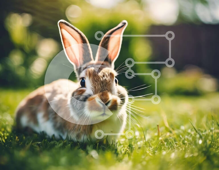 Σετ των 2 Intra Συλλεκτικό Ξύλινο Παζλ Plywood  4mm - Καφέ και άσπρο κουνέλι που κάθεται στο γρασίδι Σε Ξύλινο Κουτί - Διαστάσεις: 10x10 cm – 25 κομμάτια