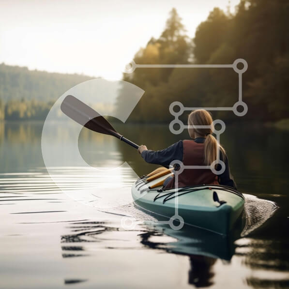 Intra Συλλεκτικό Ξύλινο Παζλ Plywood  4mm - Γραφική φωτογραφία γυναίκας που κάνει καγιάκ σε ήρεμη λίμνη με θέα στο βουνό Σε Ξύλινο Κουτί - Διαστάσεις Puzzle: 10x10 cm – 25 κομμάτια