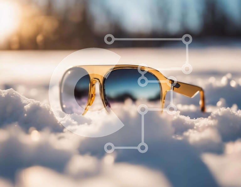 Intra Συλλεκτικό Ξύλινο Παζλ Plywood  4mm - Χειμερινά γυαλιά ηλίου στο χιόνι με ήλιο που λάμπει Σε Ξύλινο Κουτί - Διαστάσεις Puzzle: 10x10 cm – 25 κομμάτια