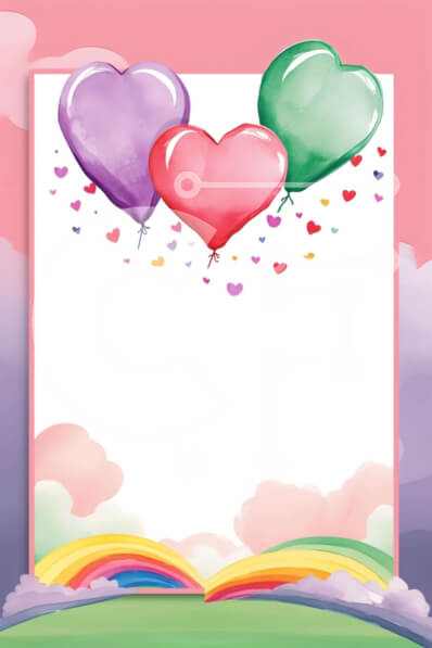 Intra Συλλεκτικό Ξύλινο Παζλ Plywood  4mm - Πολύχρωμο φόντο με μπαλόνια σε σχήμα καρδιάς και σύννεφα ουράνιου τόξου Σε Ξύλινο Κουτί - Διαστάσεις Puzzle: 10x10 cm – 25 κομμάτια