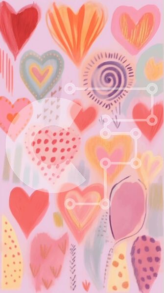 Intra Συλλεκτικό Ξύλινο Παζλ Plywood  4mm - Πολύχρωμες καρδιές και αφηρημένα σχήματα σε ροζ φόντο Σε Ξύλινο Κουτί - Διαστάσεις Puzzle: 10x10 cm – 25 κομμάτια