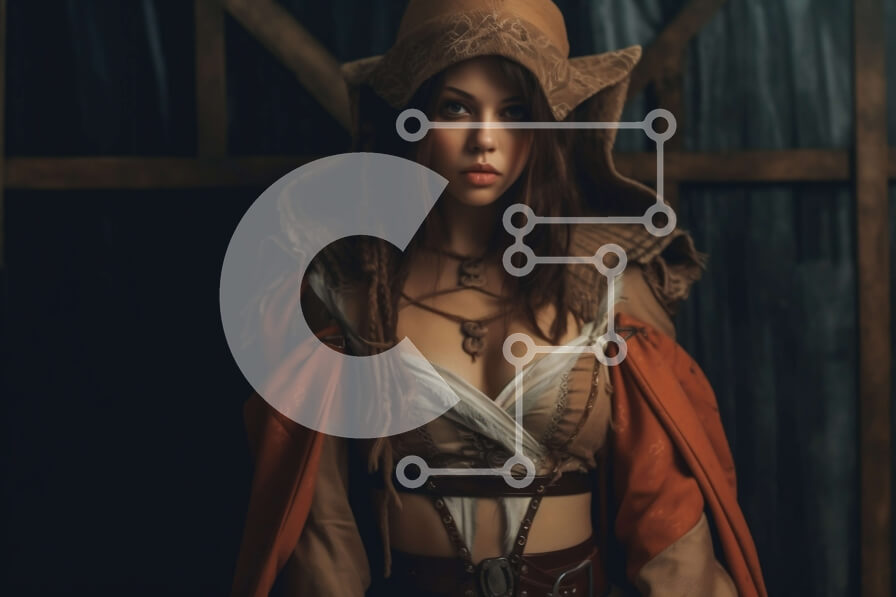 Intra Συλλεκτικό Ξύλινο Παζλ Plywood  4mm - Γυναίκα φαντασίας με καφέ μανδύα με κουκούλα και δερμάτινη πανοπλία Σε Ξύλινο Κουτί - Διαστάσεις Puzzle: 10x10 cm – 25 κομμάτια