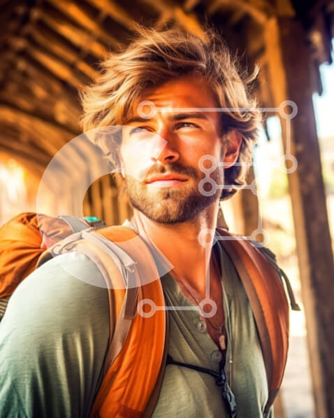 Intra Συλλεκτικό Ξύλινο Παζλ Plywood  4mm - Νεαρός άνδρας στην ξύλινη γέφυρα που κοιτάζει στην απόσταση Σε Ξύλινο Κουτί - Διαστάσεις Puzzle: 10x10 cm – 25 κομμάτια