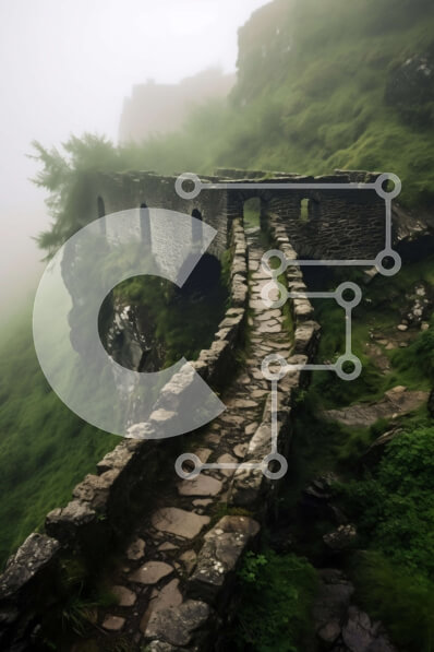 Σετ των 2 Intra Συλλεκτικό Ξύλινο Παζλ Plywood  4mm - Γαλήνια εικόνα μιας πέτρινης γέφυρας πάνω από ένα ομιχλώδες ορεινό τοπίο Σε Ξύλινο Κουτί - Διαστάσεις: 10x10 cm – 25 κομμάτια