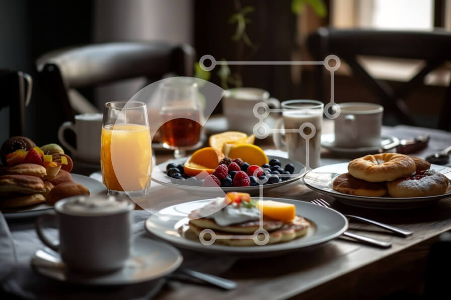 Σετ των 2 Intra Συλλεκτικό Ξύλινο Παζλ Plywood  4mm - Πεντανόστιμο πρωινό με θέα στον ορίζοντα της πόλης Σε Ξύλινο Κουτί - Διαστάσεις: 10x10 cm – 25 κομμάτια