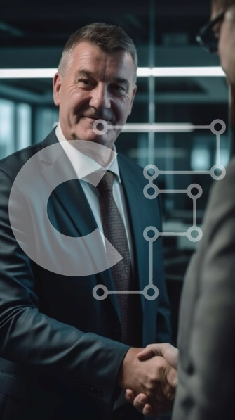 Intra Συλλεκτικό Ξύλινο Παζλ Plywood  4mm - Εταιρική εικόνα δύο επιχειρηματιών που δίνουν τα χέρια σε ένα σύγχρονο γραφείο Σε Ξύλινο Κουτί - Διαστάσεις Puzzle: 10x10 cm – 25 κομμάτια