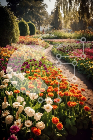 Σετ των 2 Intra Συλλεκτικό Ξύλινο Παζλ Plywood  4mm - Όμορφος κήπος με λουλούδια με μονοπάτι Σε Ξύλινο Κουτί - Διαστάσεις: 10x10 cm – 25 κομμάτια