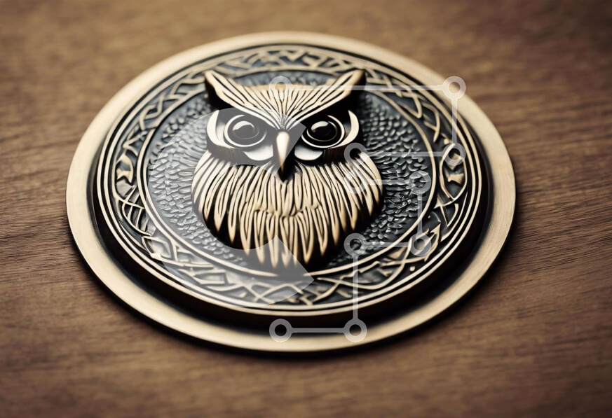 Intra Συλλεκτικό Ξύλινο Παζλ Plywood  4mm - Μεταλλικό κουμπί σε σχήμα κουκουβάγιας σε ξύλινη επιφάνεια Σε Ξύλινο Κουτί - Διαστάσεις: 10x10 cm – 25 κομμάτια