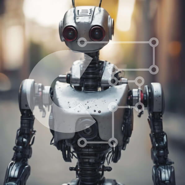 Intra Συλλεκτικό Ξύλινο Παζλ Plywood  4mm - Ρομπότ στο δρόμο με στολή βιομηχανικού στυλ Σε Ξύλινο Κουτί - Διαστάσεις Puzzle: 10x10 cm – 25 κομμάτια