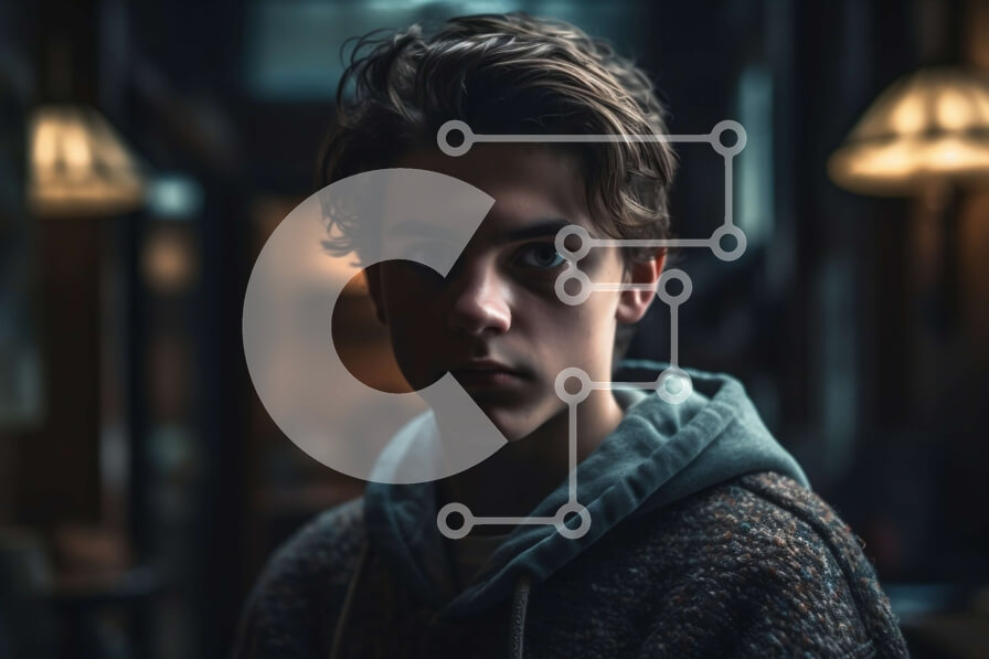 Intra Συλλεκτικό Ξύλινο Παζλ Plywood  4mm - Σοβαρός νεαρός άνδρας με κουκούλα που στέκεται σε ένα αμυδρά φωτισμένο δωμάτιο Σε Ξύλινο Κουτί - Διαστάσεις Puzzle: 10x10 cm – 25 κομμάτια