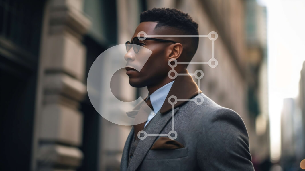 Intra Συλλεκτικό Ξύλινο Παζλ Plywood  4mm - Ασπρόμαυρη εικόνα του άνδρα με κοστούμι και γραβάτα στο City Street Σε Ξύλινο Κουτί - Διαστάσεις Puzzle: 10x10 cm – 25 κομμάτια