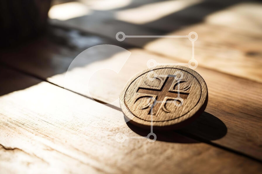 Intra Συλλεκτικό Ξύλινο Παζλ Plywood  4mm - Περίπλοκα σχεδιασμένο ξύλινο θρησκευτικό νόμισμα στο τραπέζι Σε Ξύλινο Κουτί - Διαστάσεις Puzzle: 10x10 cm – 25 κομμάτια