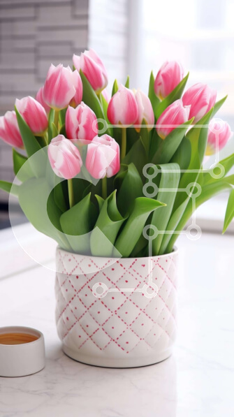 Σετ των 2 Intra Συλλεκτικό Ξύλινο Παζλ Plywood  4mm - Ροζ τουλίπες σε λευκό βάζο σε ανοιχτό πάγκο Σε Ξύλινο Κουτί - Διαστάσεις: 10x10 cm – 25 κομμάτια