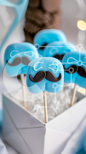 Intra Συλλεκτικό Ξύλινο Παζλ Plywood  4mm - Κουτί με cake pops και cupcakes με μπλε μουστάκια Σε Ξύλινο Κουτί - Διαστάσεις: 10x10 cm – 25 κομμάτια